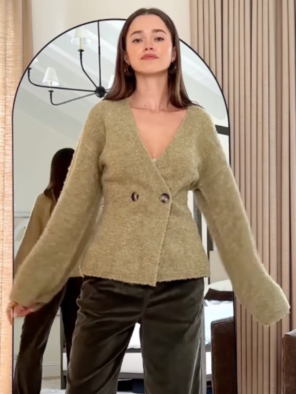 JOE FRESH - Yellow Green Boucle Cozy Double-Breasted Cardigan - Size XL - Picture 9 of 16